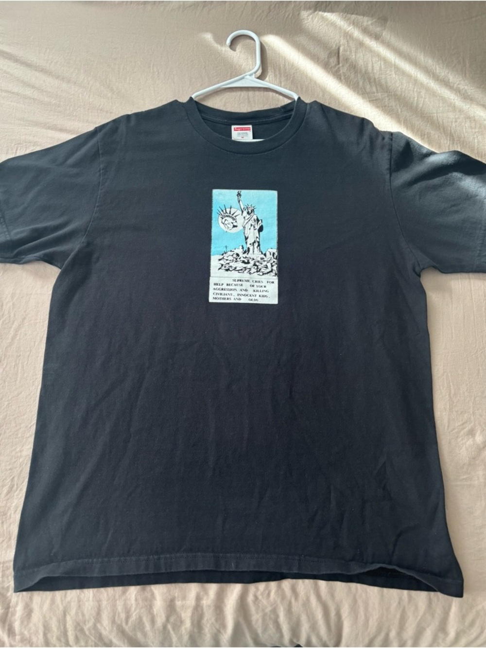 Supreme Black Tee with Light Blue Statue Graphic